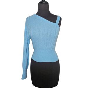 CRUSH x MORLEY One Shoulder Cashmere Sweater XS Blue Ribbed Removeable Strap